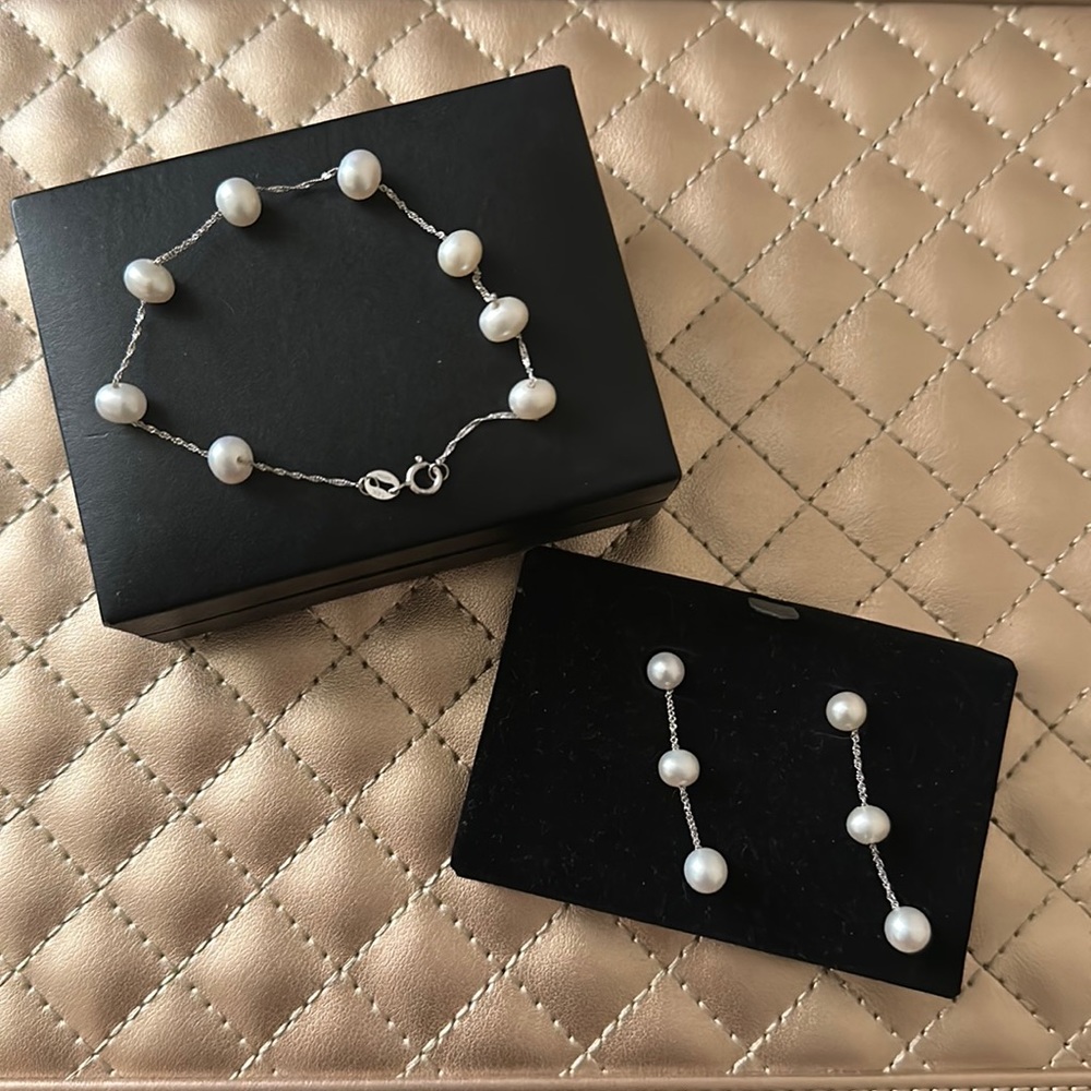 Effy 14k Pearl Earrings and Bracelet Set
